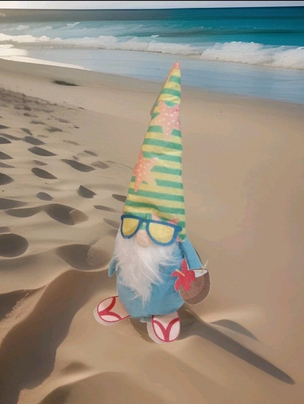 🔥Summer Beach Gnome Plush Striped Hat, Flip-Flops, & Sunglasses Stuffed 14”